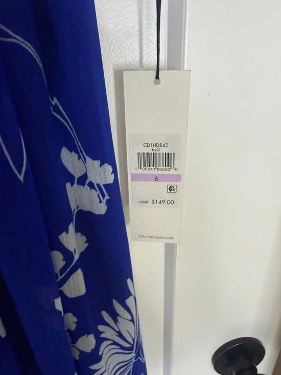 Calvin Klein Cobalt Blue Floral Wrap Maxi Dress - Picture 3 of 3